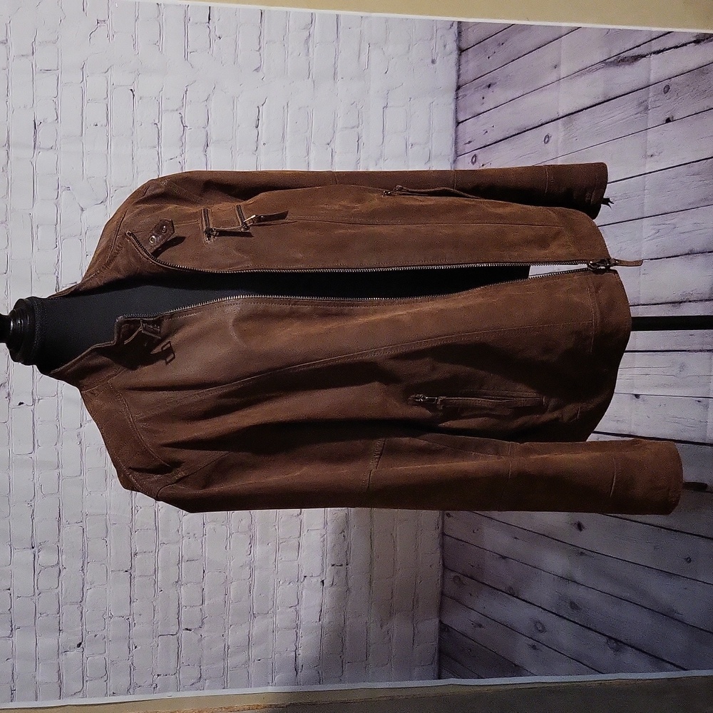 Mens X-lrg genuine brown leather jacket
